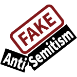 Logo for the Zionist Hoaxes archive: The words "fake antisemitism" in a colorful artistic style